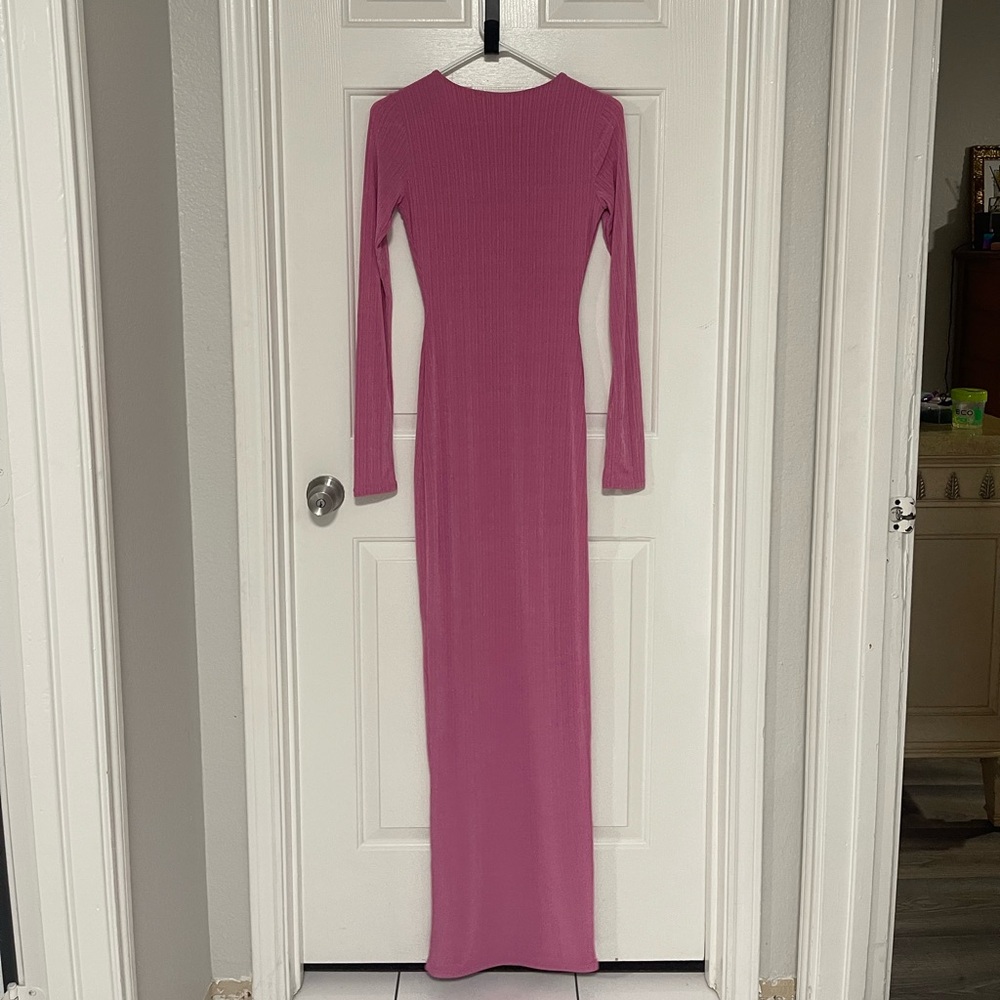 naked wardrobe Ribbed Long-Sleeve Maxi Dress in Bright Pink - Picture 5 of 6